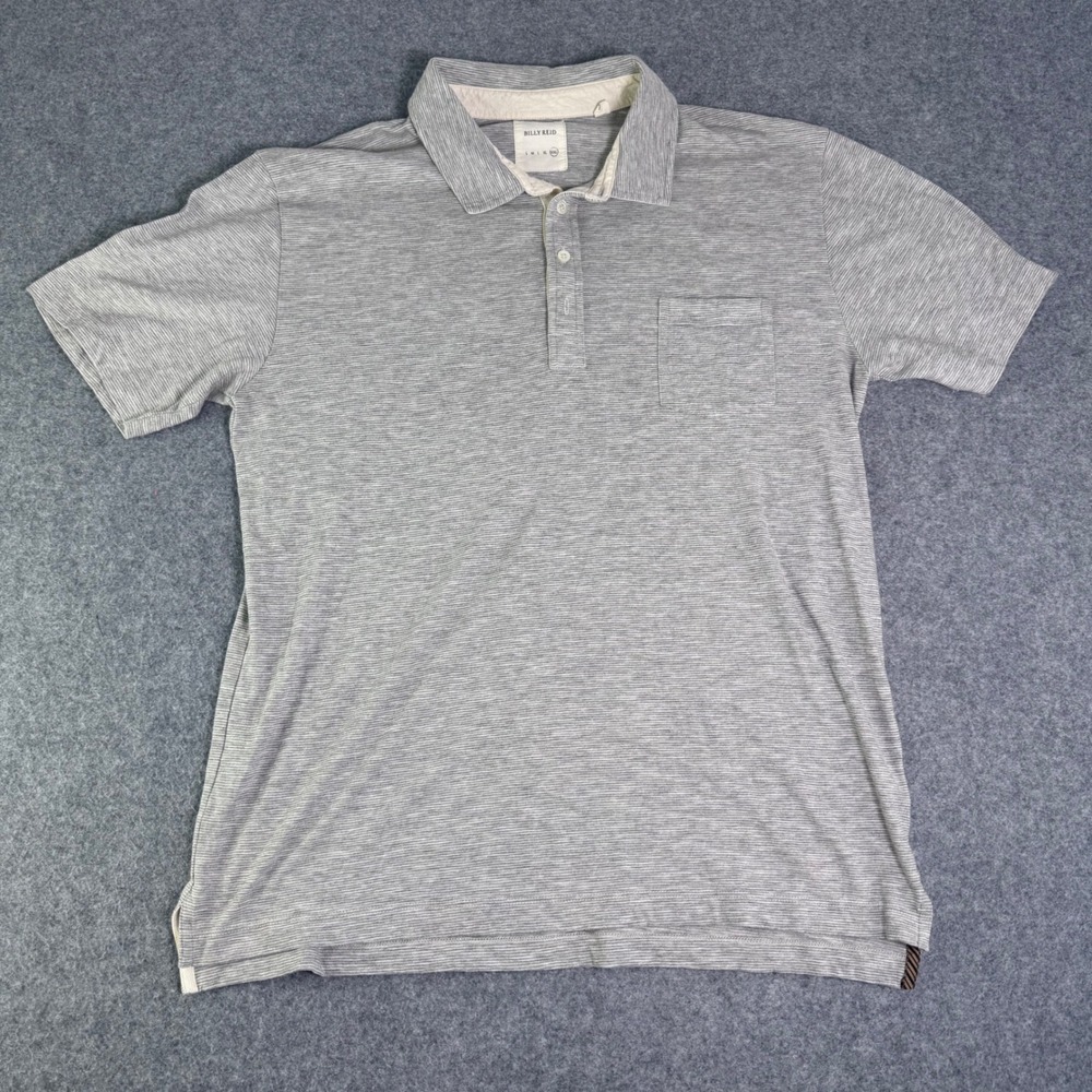 Billy Reid Mens XXL Grey White Micro Stripe Pocket Polo Shirt Short Sleeve
